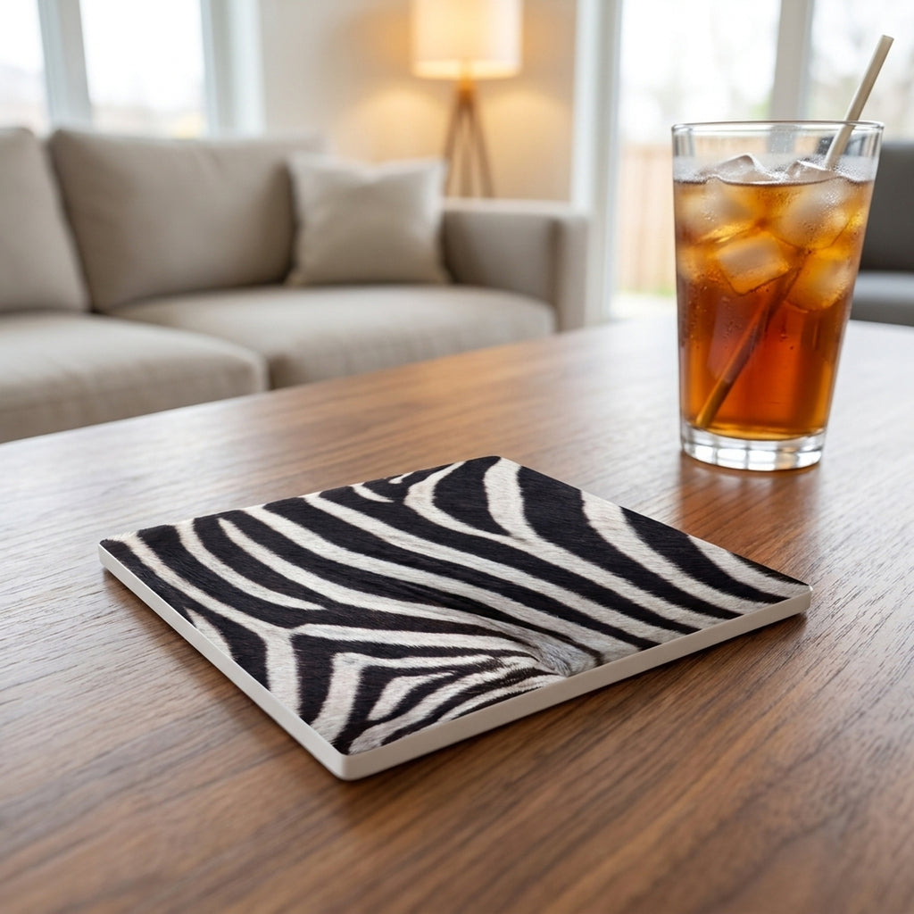Zebra Stripe ceramic coasters set of 4, lifestyle