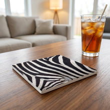 Zebra Stripe ceramic coasters set of 4, lifestyle