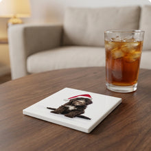 Spanish Water Dog Puppy ceramic coasters set of 4, lifestyle