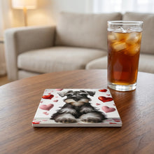 Miniature Schnauzer ceramic coasters set of 4, lifestyle