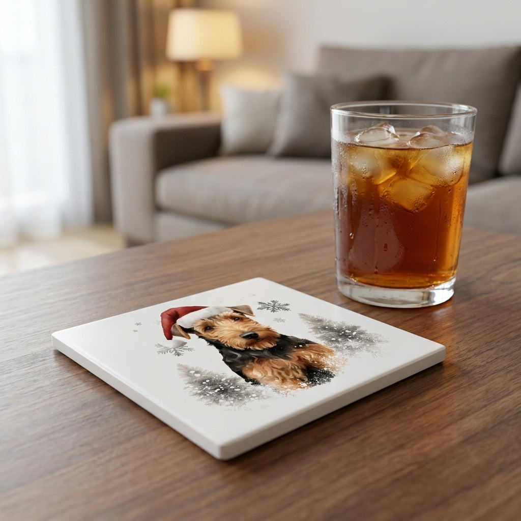 Welsh Terrier ceramic coasters set of 4, lifestyle