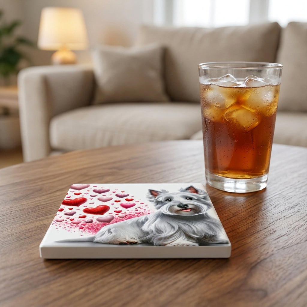 West Highland White Terrier ceramic coasters set of 4, lifestyle
