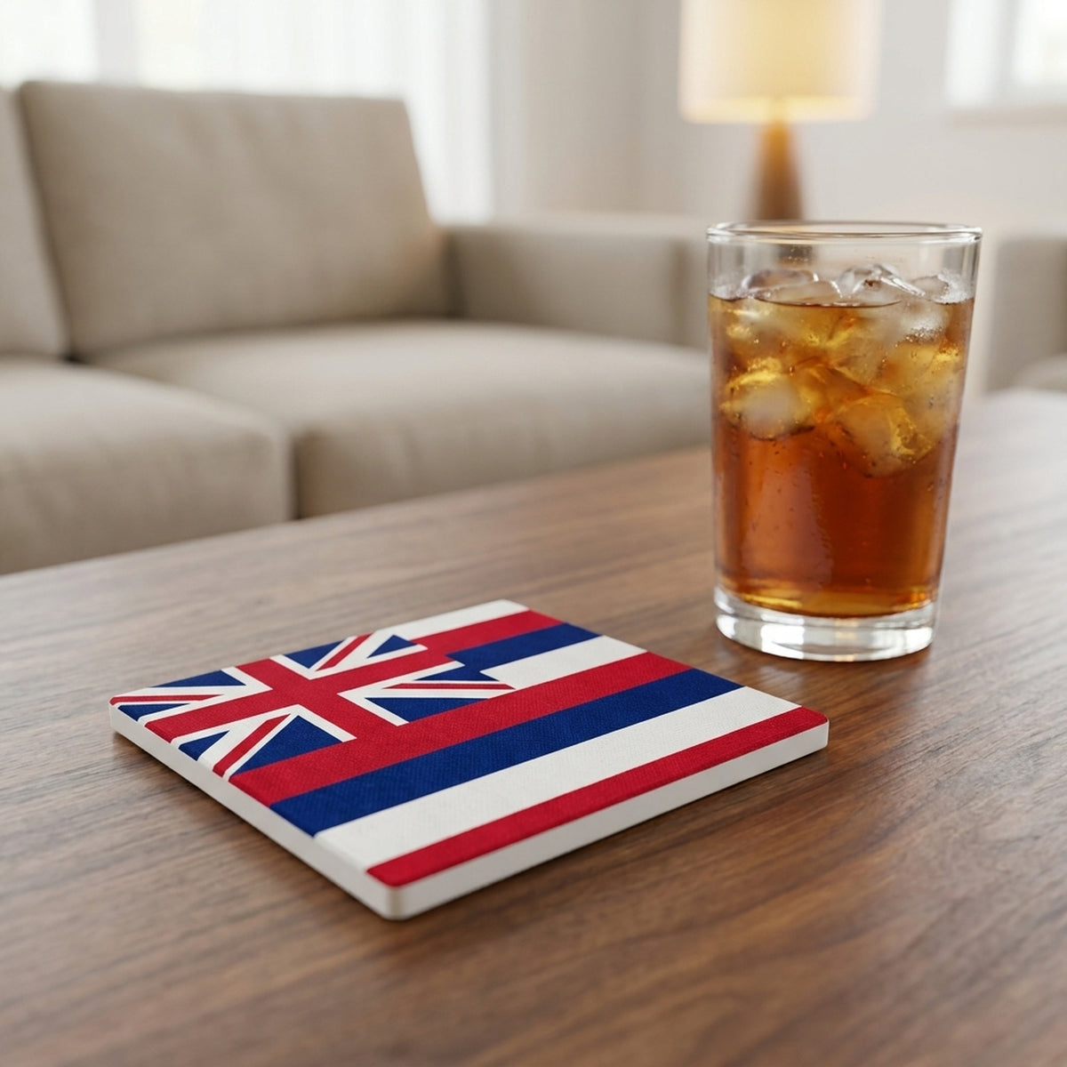 Hawaii State Flag ceramic coasters set of 4, lifestyle