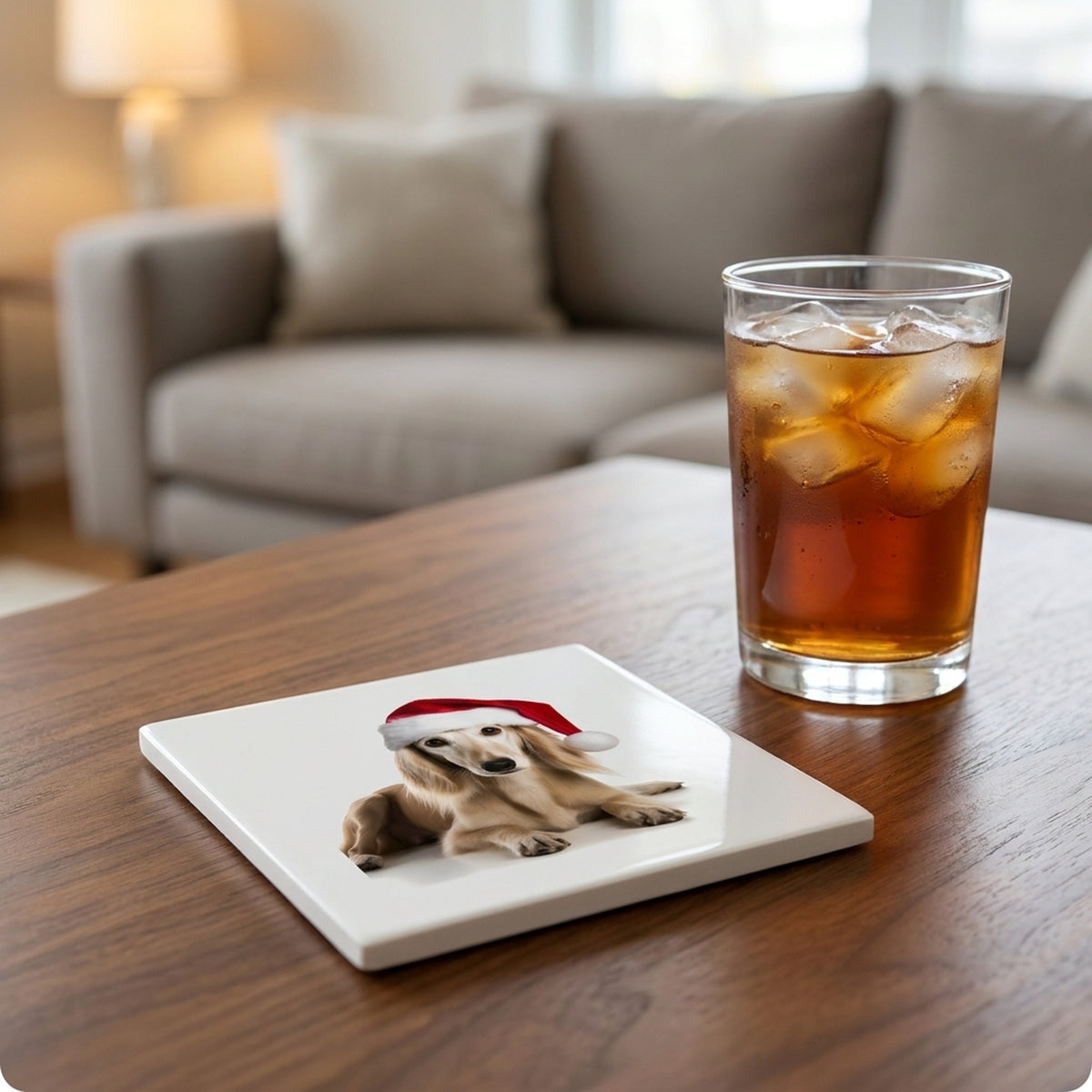 Saluki Puppy ceramic coasters set of 4, lifestyle