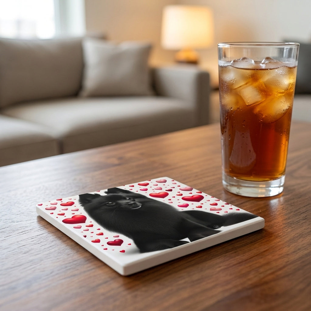 Schipperke ceramic coasters set of 4, lifestyle