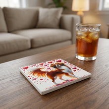 Nederlandse Kooikerhondje ceramic coasters set of 4, lifestyle