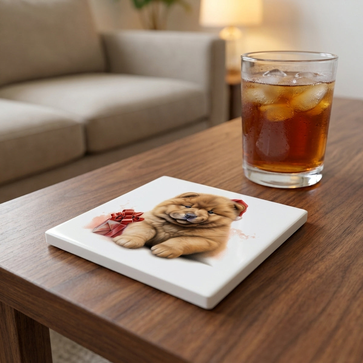 Chow Chow Puppy Drawing ceramic coasters set of 4, lifestyle