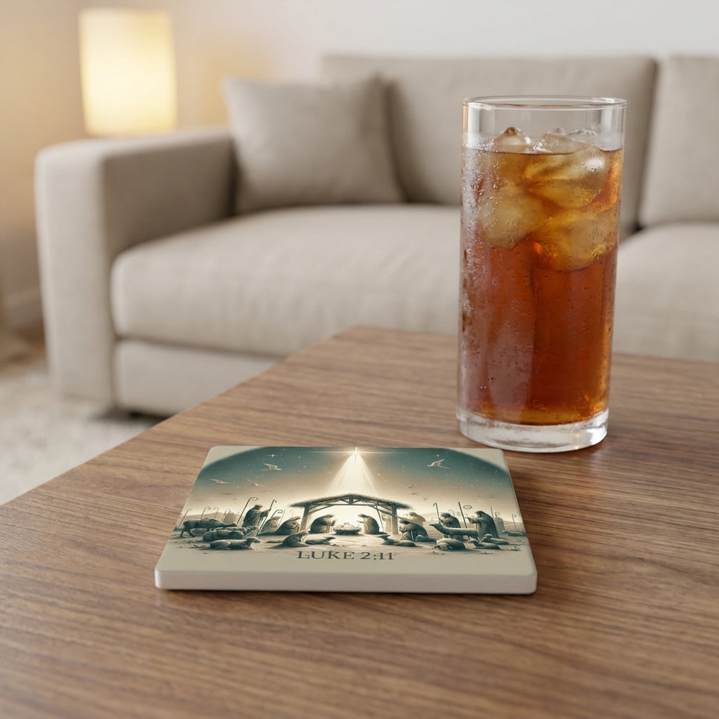 Golden Star Nativity ceramic coasters set of 4, lifestyle