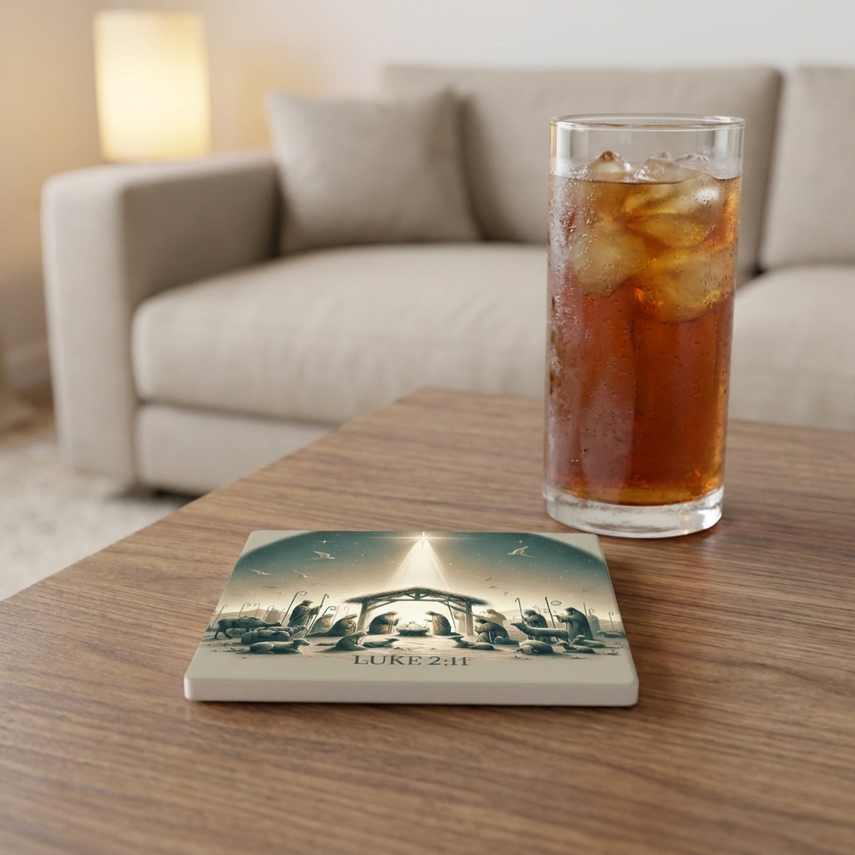 Golden Star Nativity ceramic coasters set of 4, lifestyle