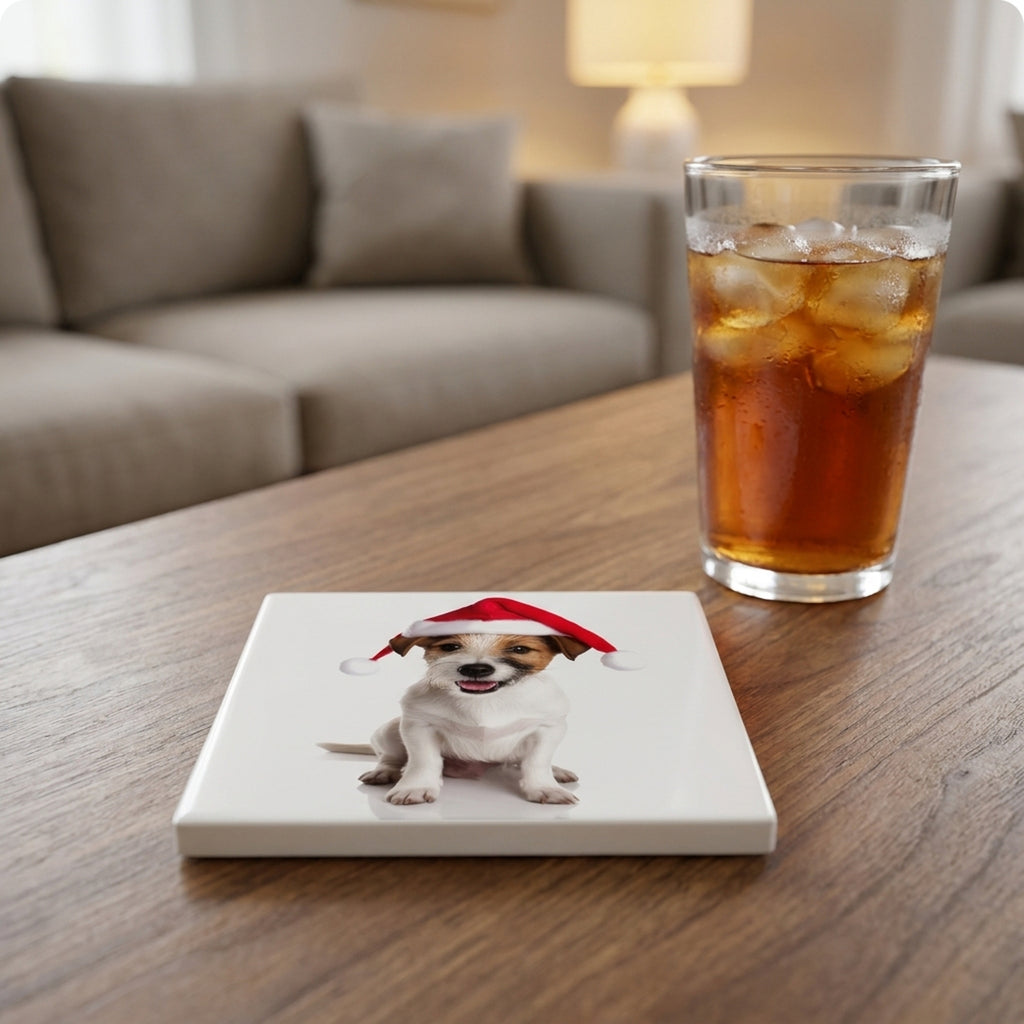 Parson Russell Terrier ceramic coasters set of 4, lifestyle