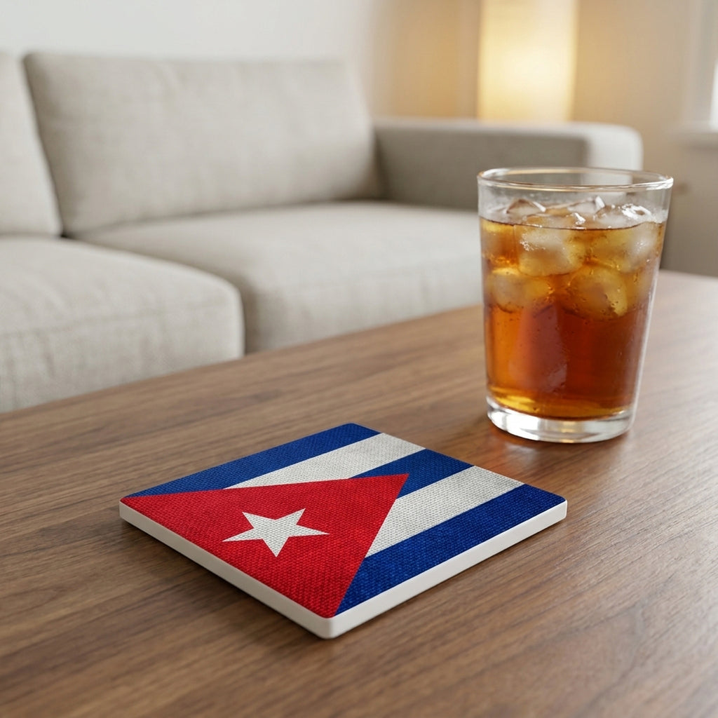 Cuba Flag Pride ceramic coasters set of 4, lifestyle