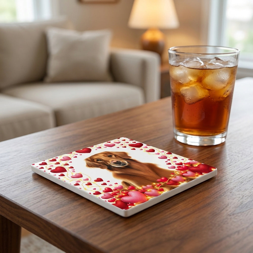 Golden Retriever ceramic coasters set of 4, lifestyle