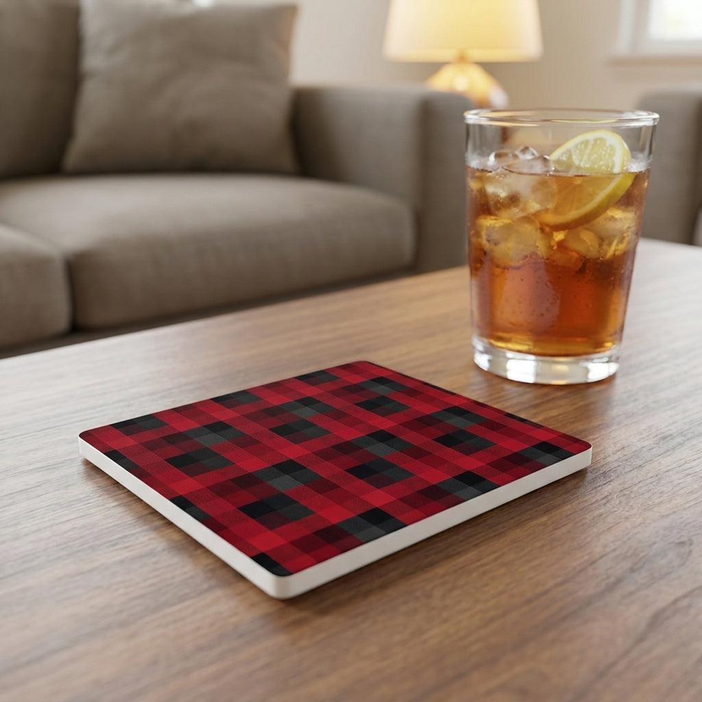 Buffalo Plaid ceramic coasters set of 4, lifestyle