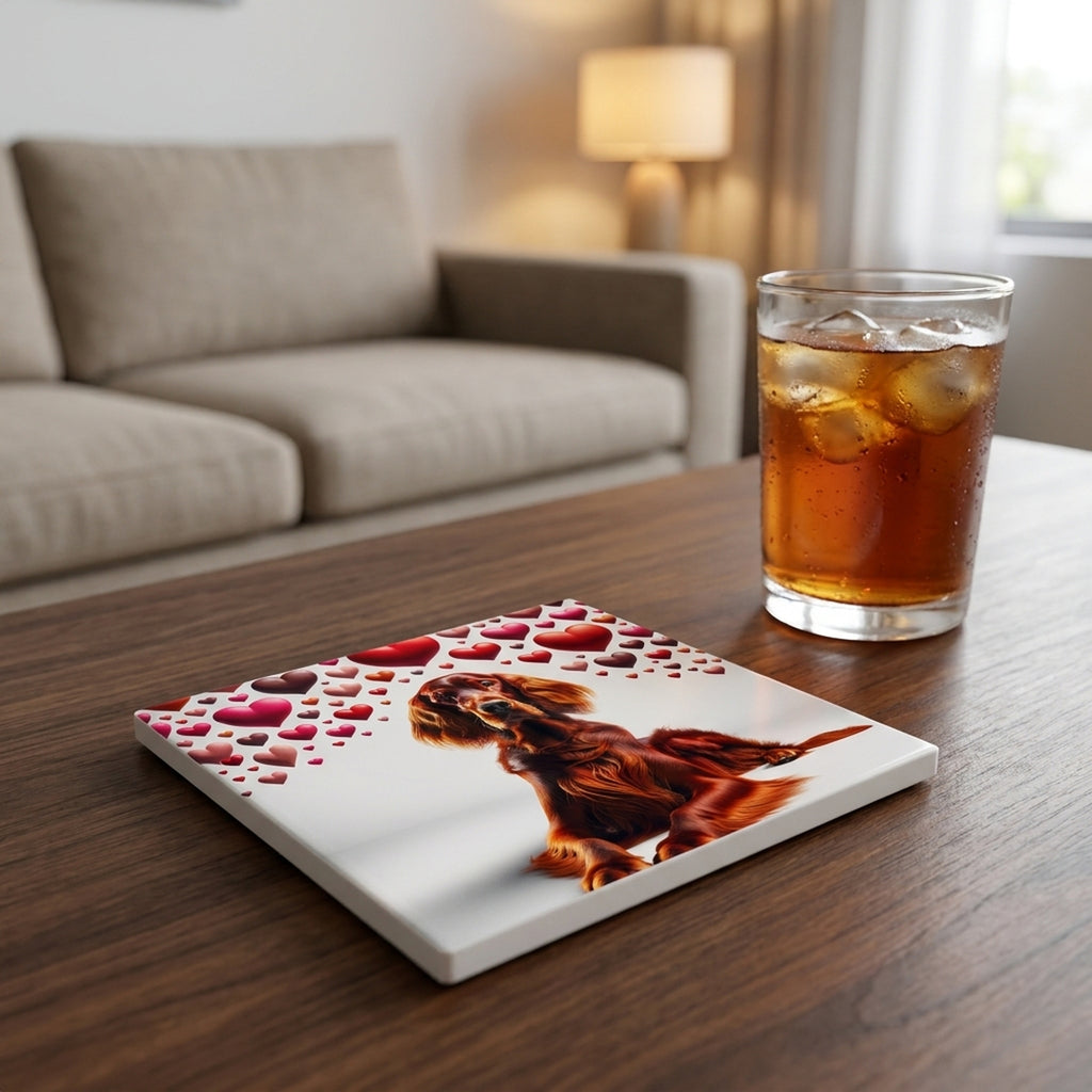 Irish Setter ceramic coasters set of 4, lifestyle