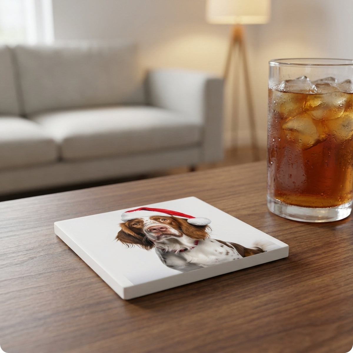 Irish Red and White Setter ceramic coasters set of 4, lifestyle