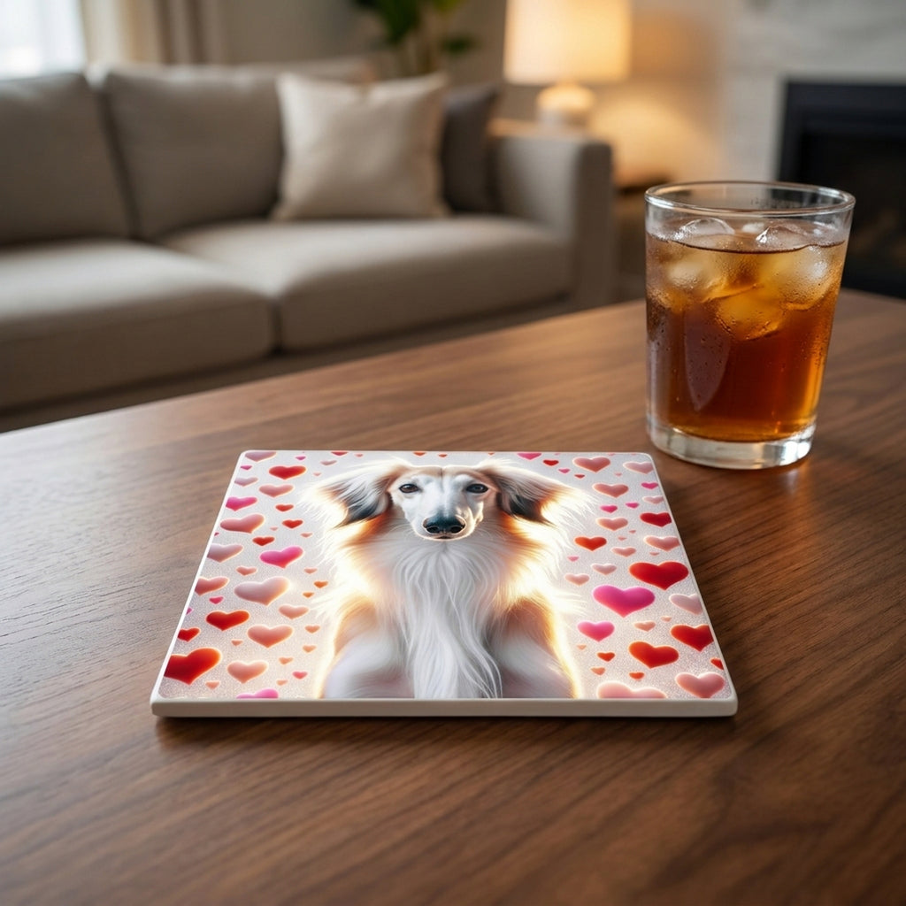 Saluki ceramic coasters set of 4, lifestyle