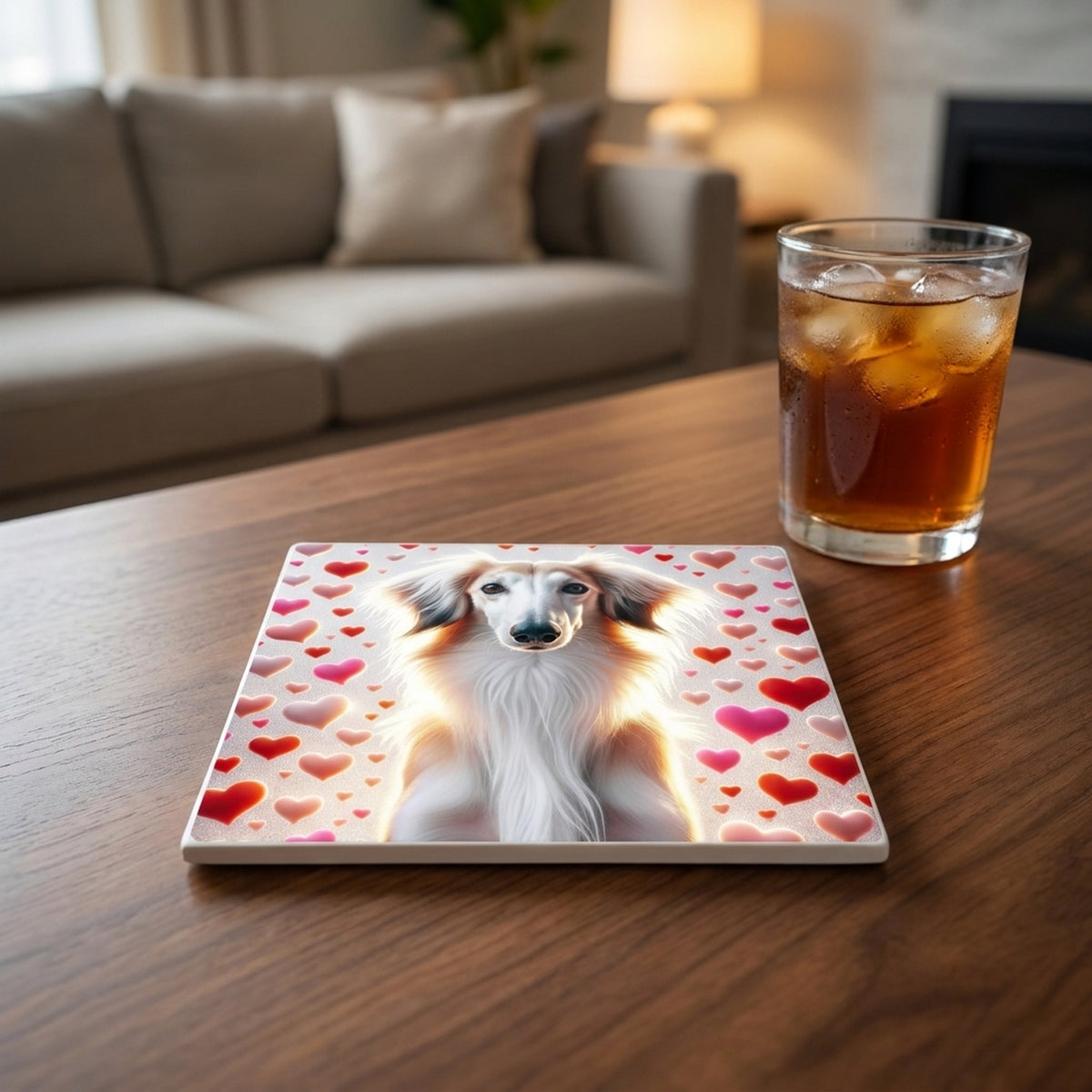 Saluki ceramic coasters set of 4, lifestyle