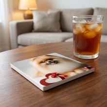 Pomeranian ceramic coasters set of 4, lifestyle
