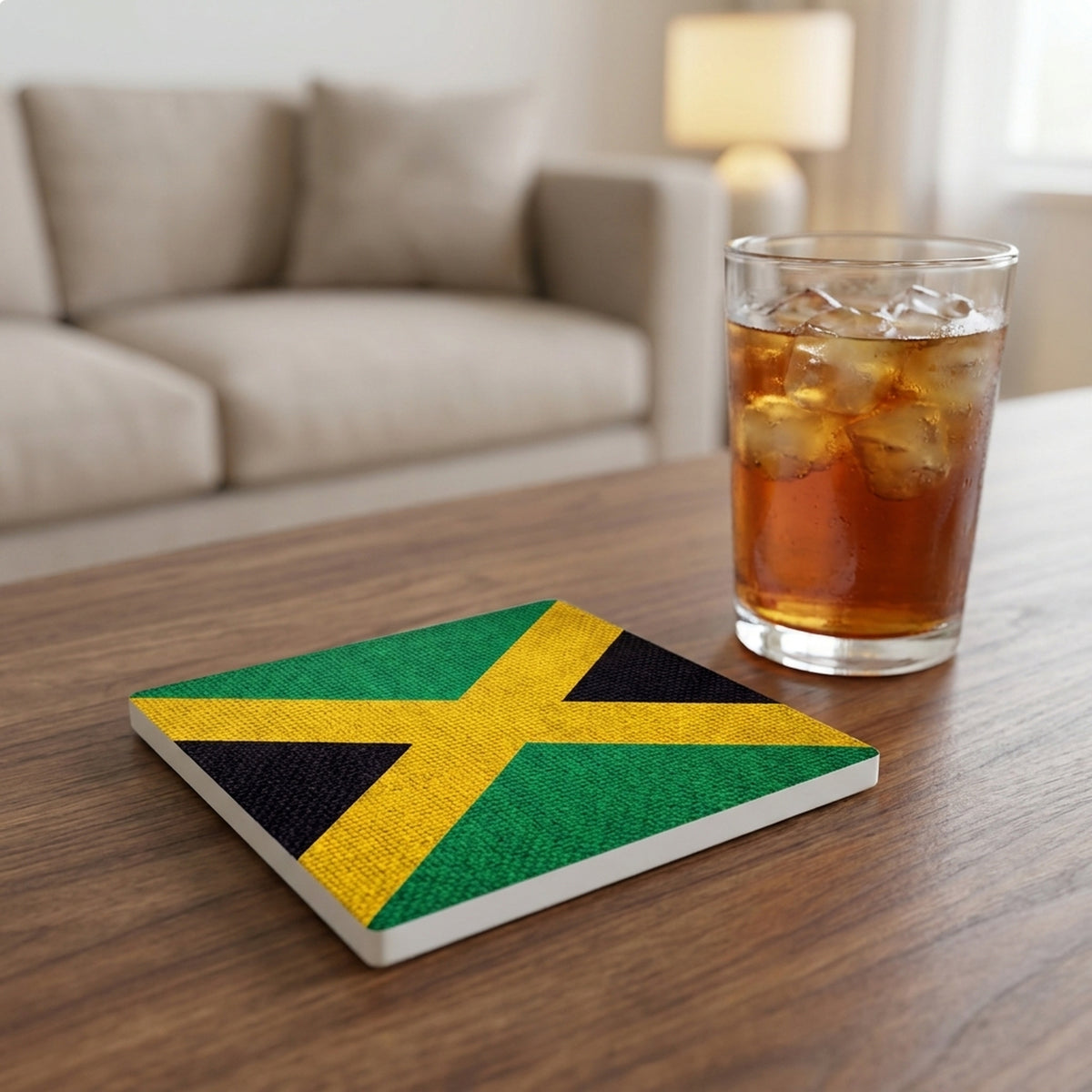 Jamaica Flag Pride ceramic coasters set of 4, lifestyle