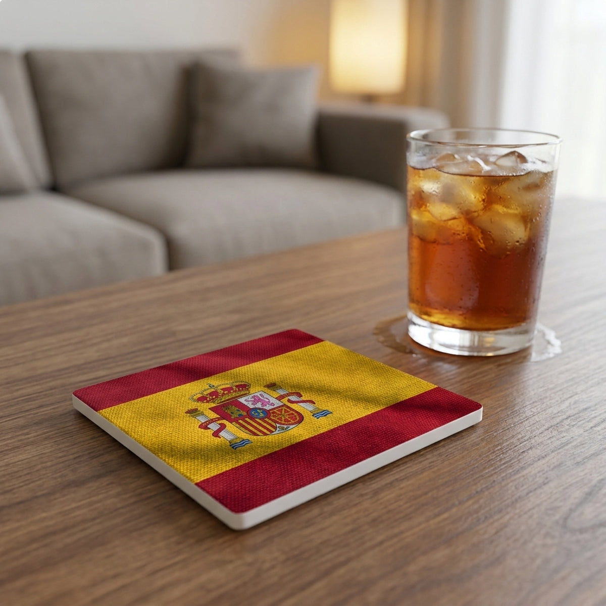 Spain Flag Pride ceramic coasters set of 4, lifestyle