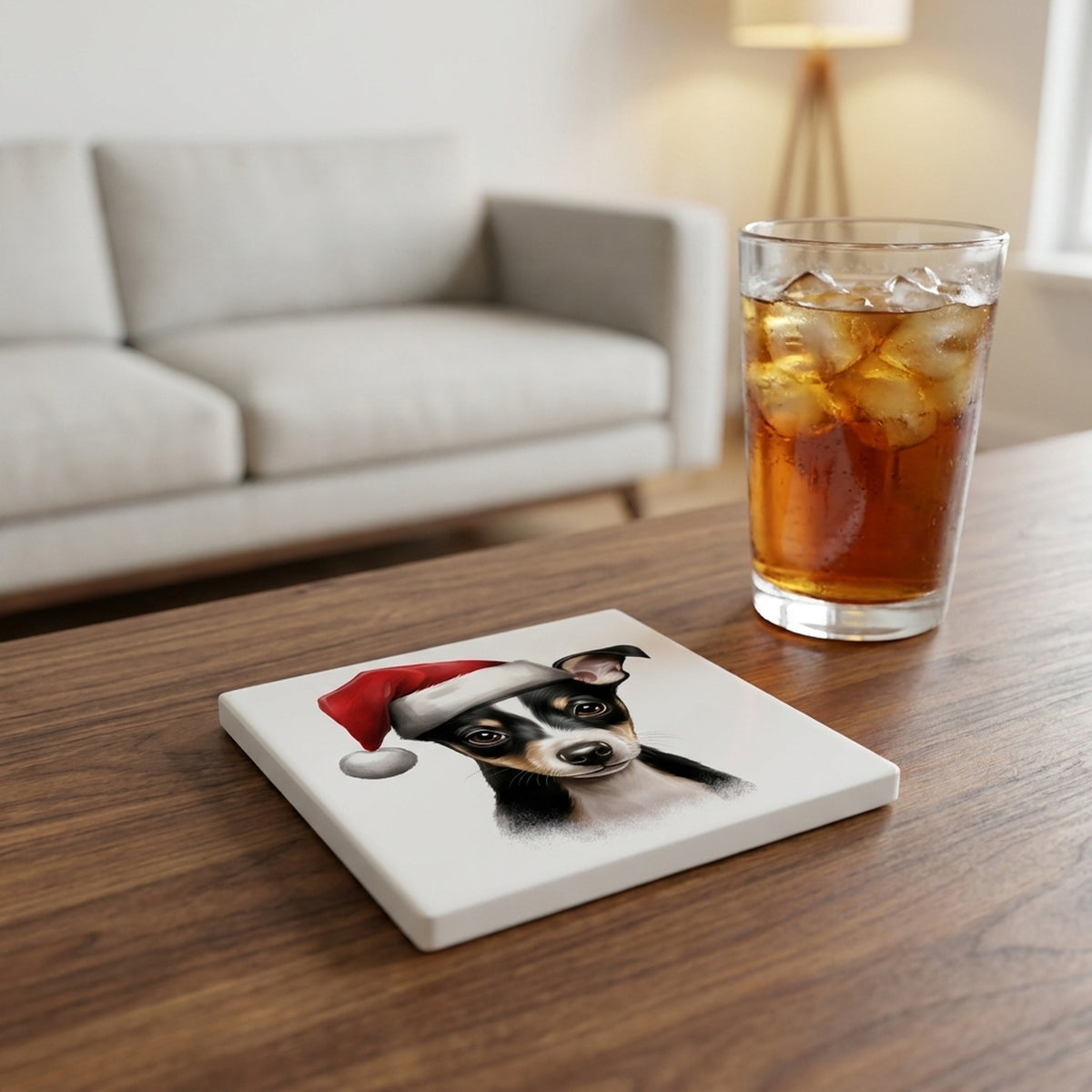 Rat Terrier Puppy Drawing ceramic coasters set of 4, lifestyle