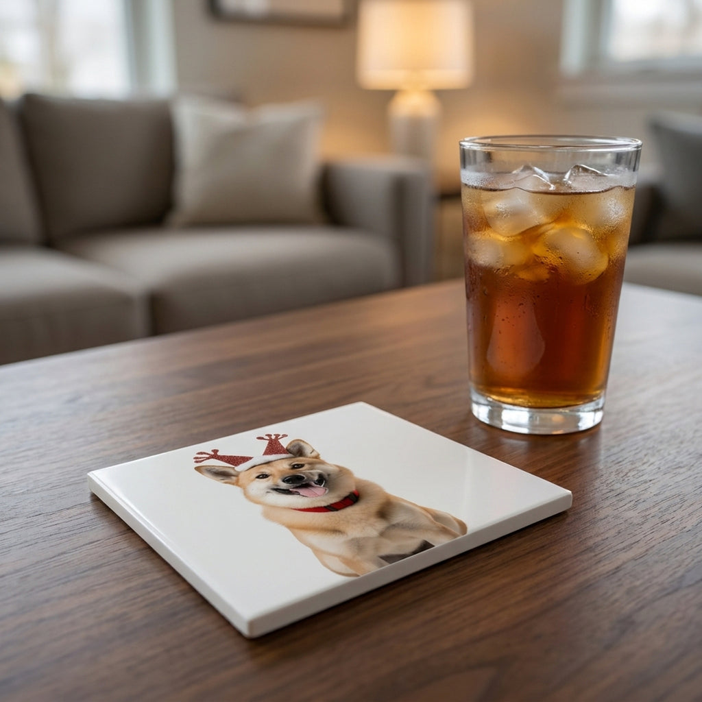 Norwegian Buhund ceramic coasters set of 4, lifestyle