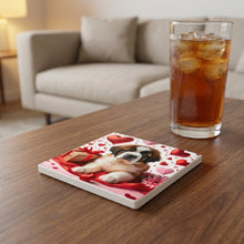 Saint Bernard ceramic coasters set of 4, lifestyle