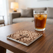 Wooden Cross ceramic coasters set of 4, lifestyle