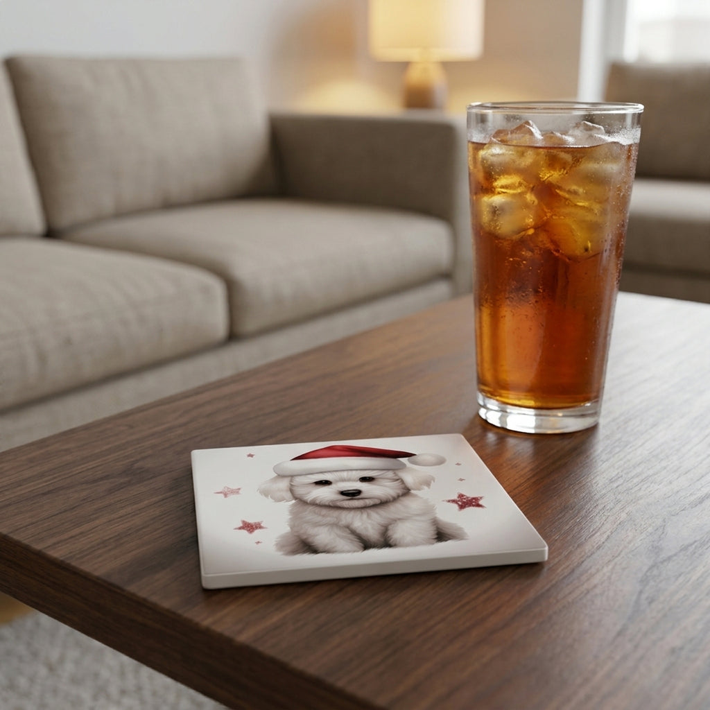 Bichon Frise Puppy Drawing ceramic coasters set of 4, lifestyle