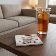 Bichon Frise Puppy Drawing ceramic coasters set of 4, lifestyle