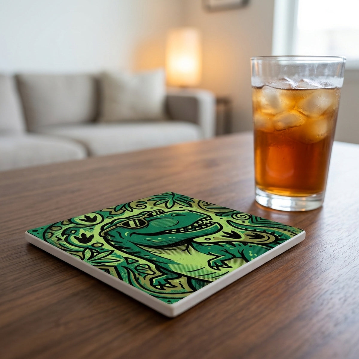 Dino T-Rex ceramic coasters set of 4, lifestyle
