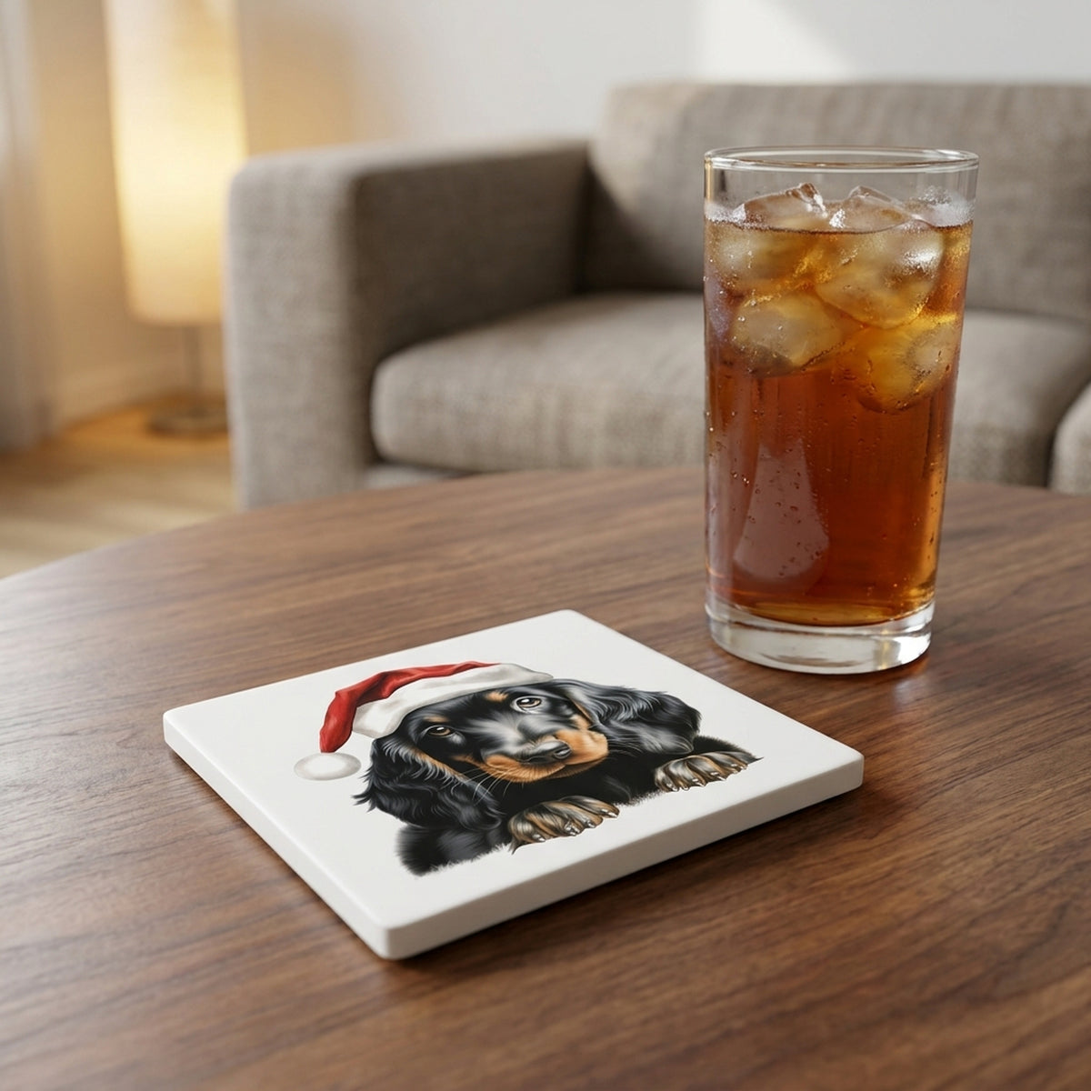 Gordon Setter Puppy Drawing ceramic coasters set of 4, lifestyle