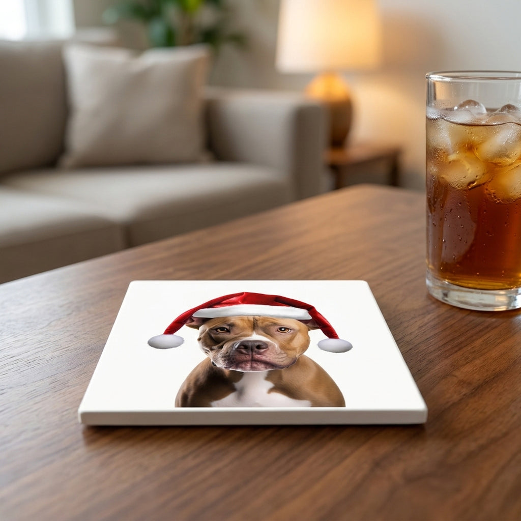 American Staffordshire Terrier ceramic coasters set of 4, lifestyle