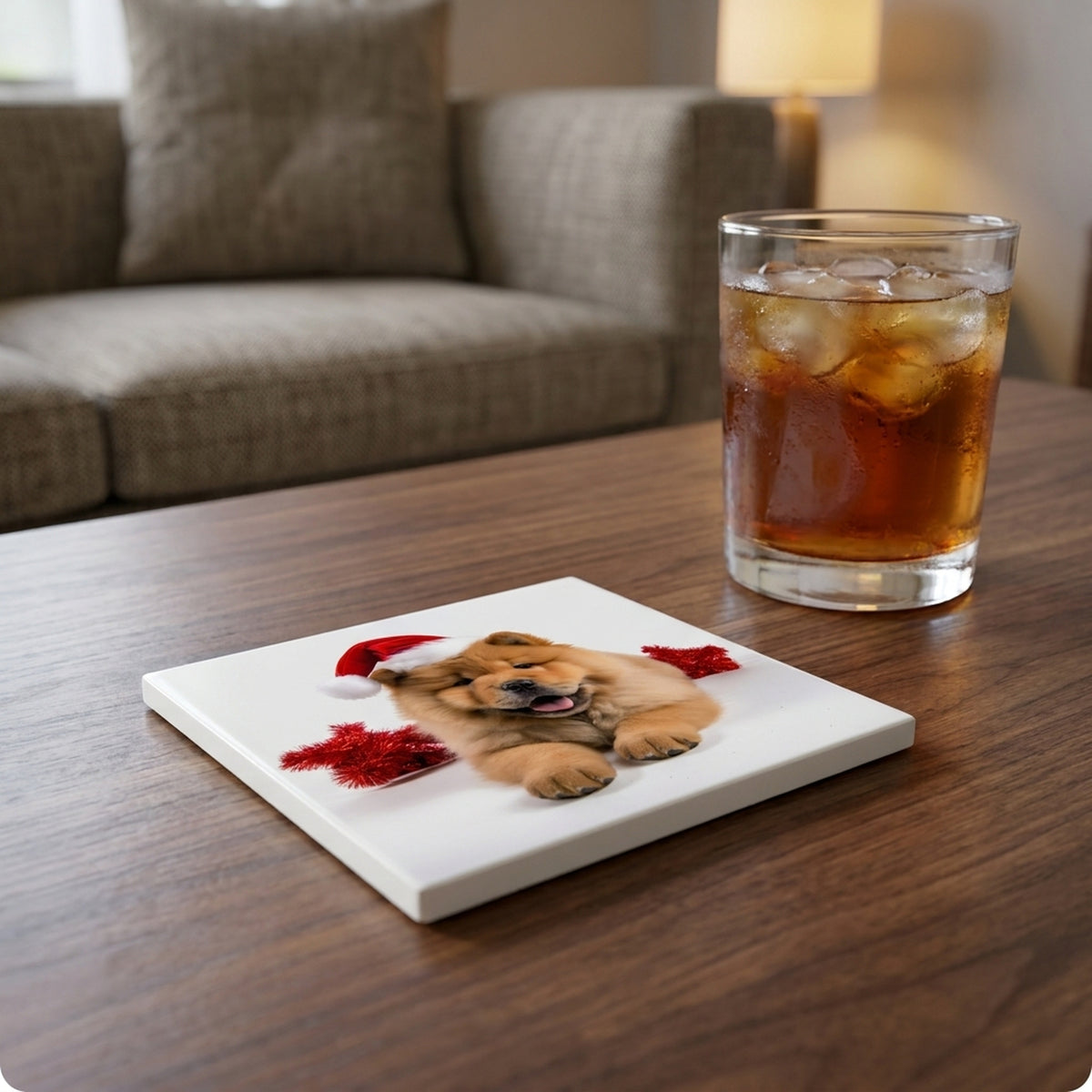 Chow Chow Puppy ceramic coasters set of 4, lifestyle