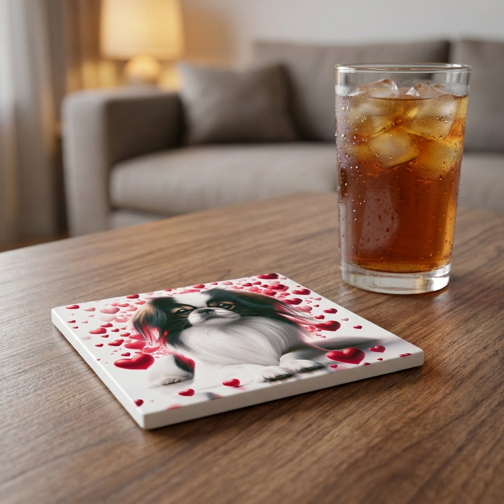 Japanese Chin ceramic coasters set of 4, lifestyle