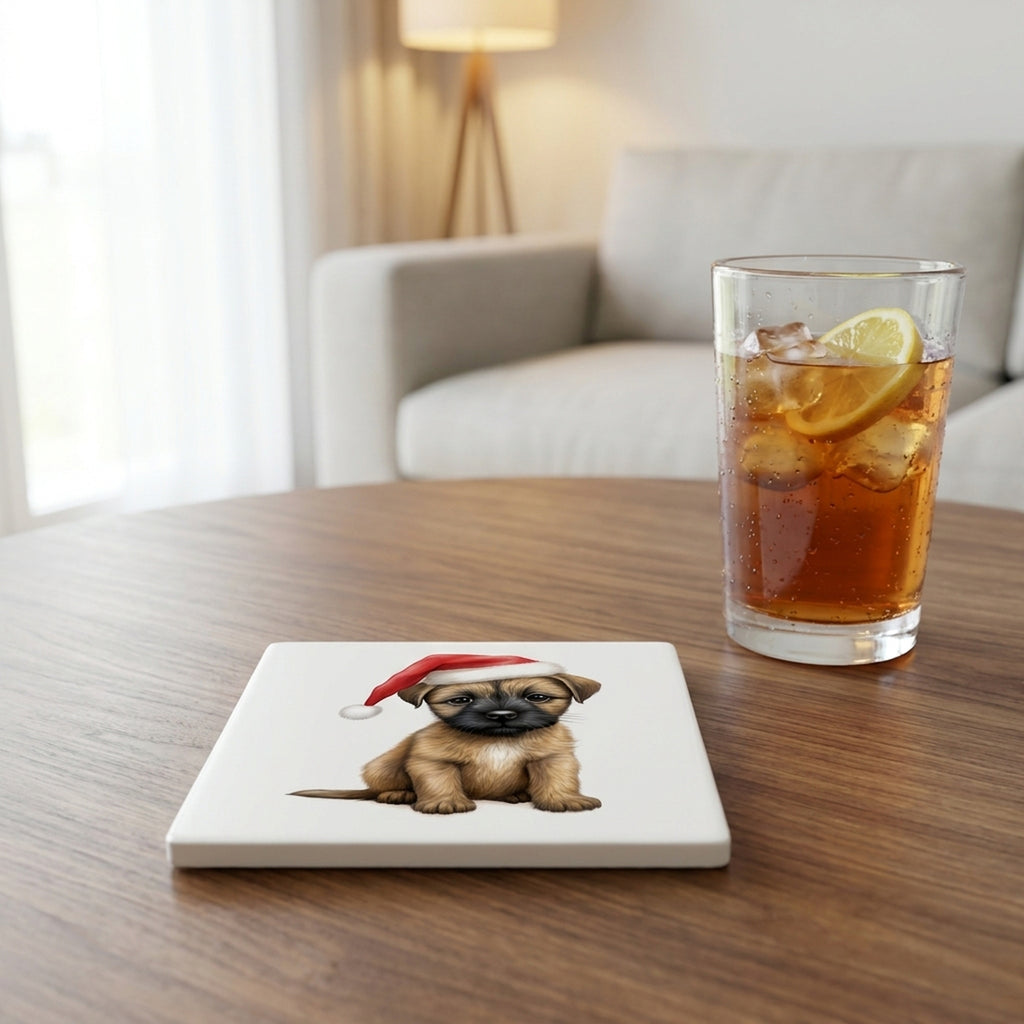 Border Terrier Puppy Drawing ceramic coasters set of 4, lifestyle