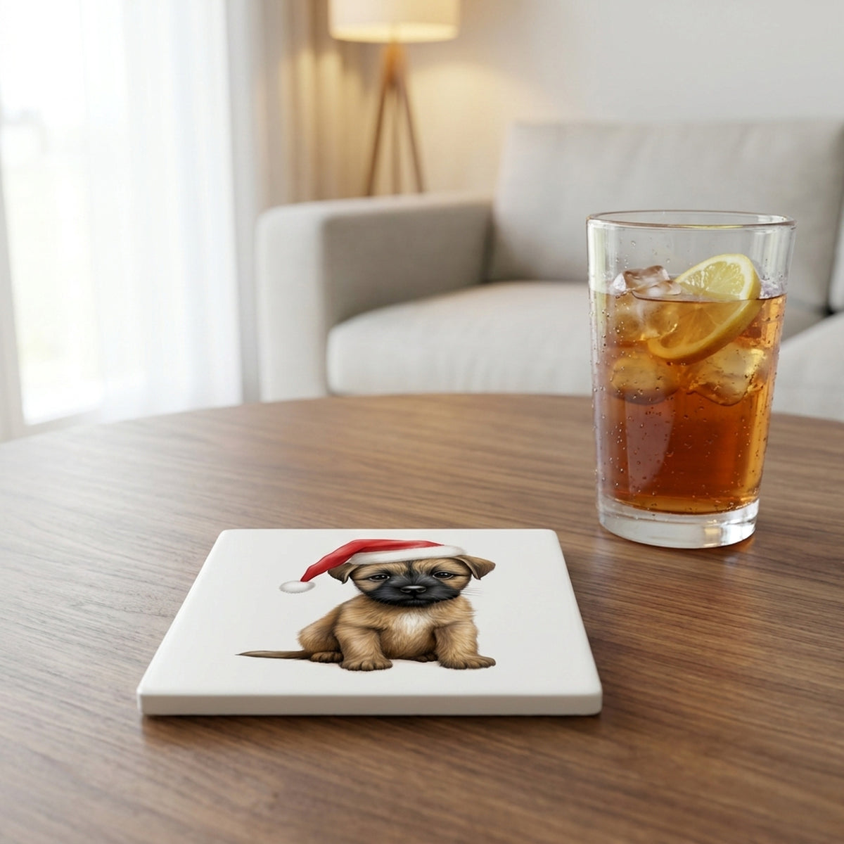 Border Terrier Puppy Drawing ceramic coasters set of 4, lifestyle