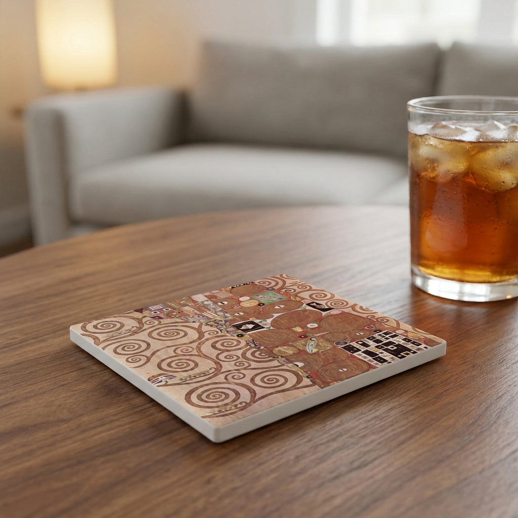 Klimt Tree Of Life ceramic coasters set of 4, lifestyle