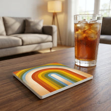 Retro Rainbow Stripes ceramic coasters set of 4, lifestyle