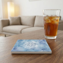 Romans 8:28 ceramic coasters set of 4, lifestyle