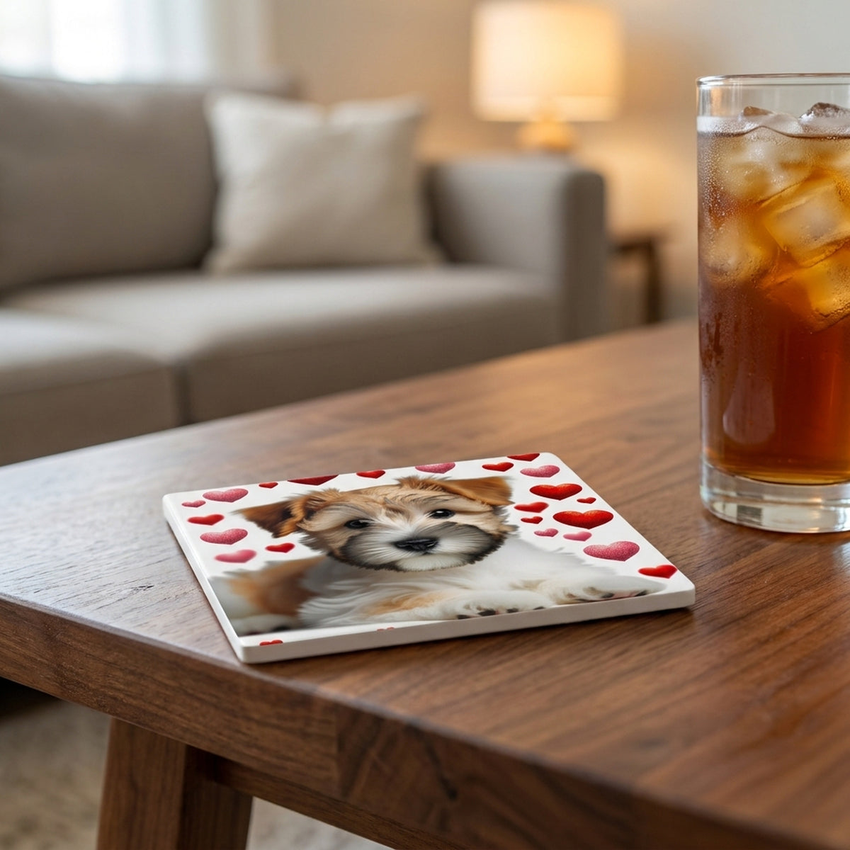 Russell Terrier ceramic coasters set of 4, lifestyle