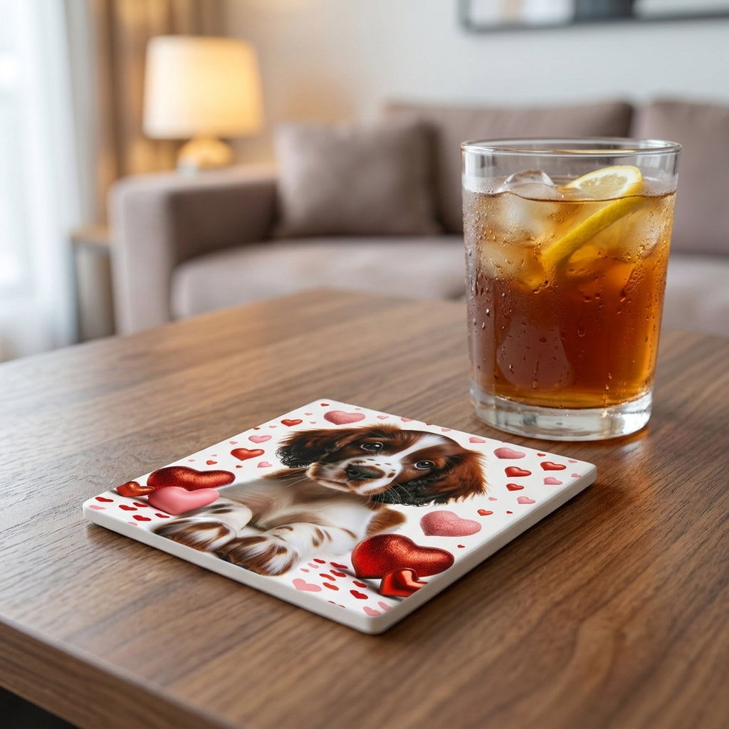 English Springer Spaniel ceramic coasters set of 4, lifestyle