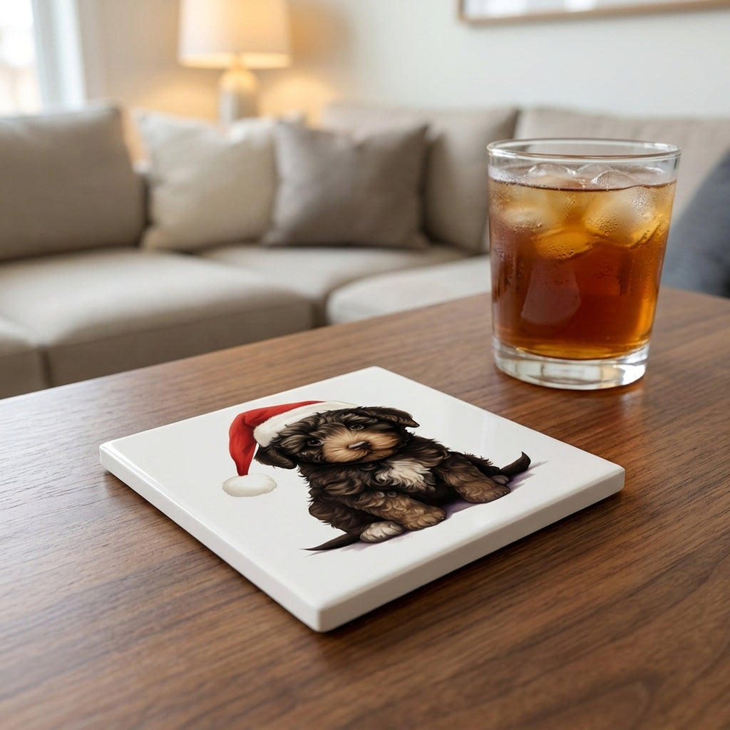Barbet Puppy Drawing ceramic coasters set of 4, lifestyle