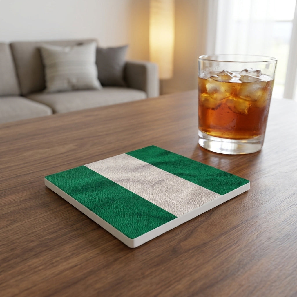 Nigeria Flag Pride ceramic coasters set of 4, lifestyle