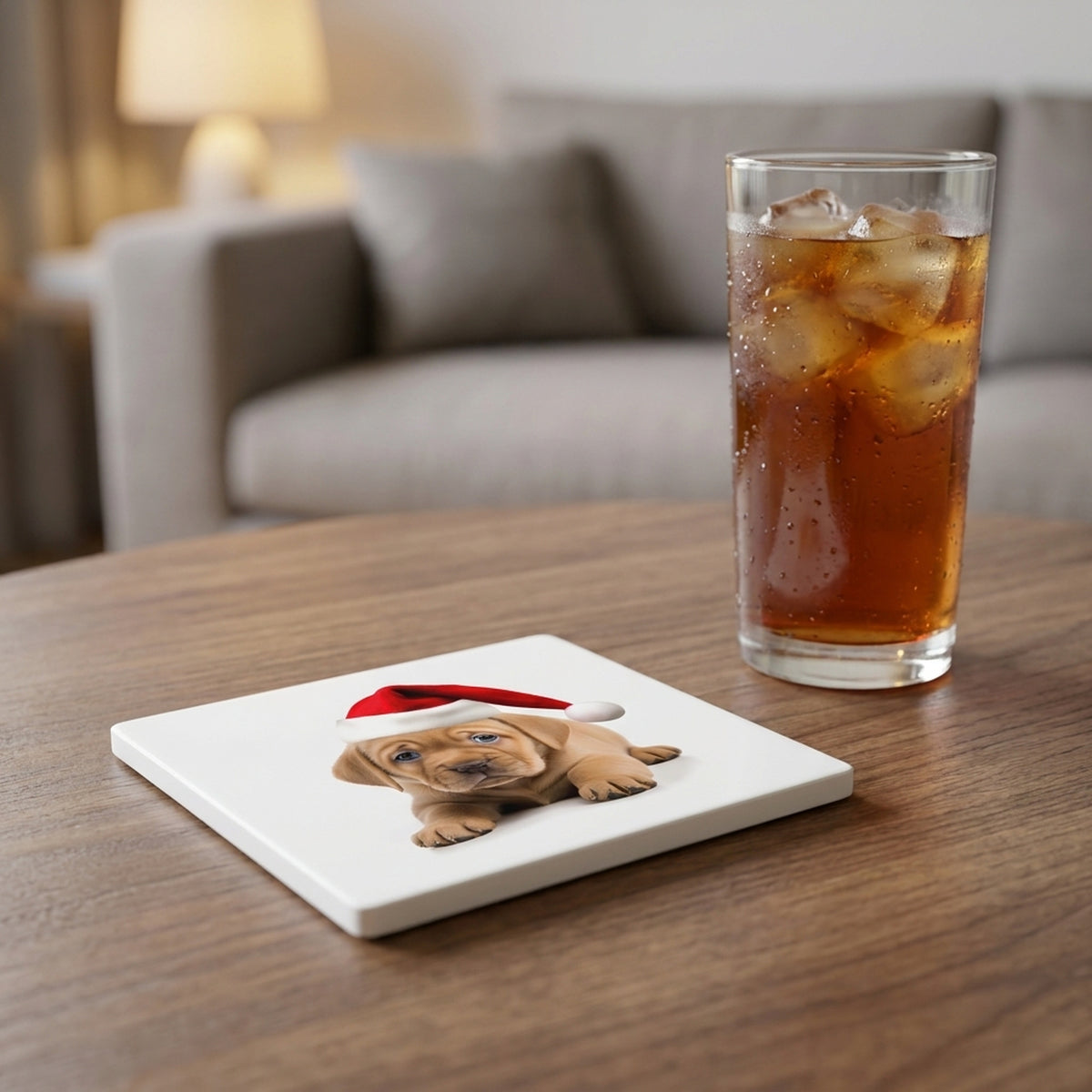 Pulik Puppy ceramic coasters set of 4, lifestyle