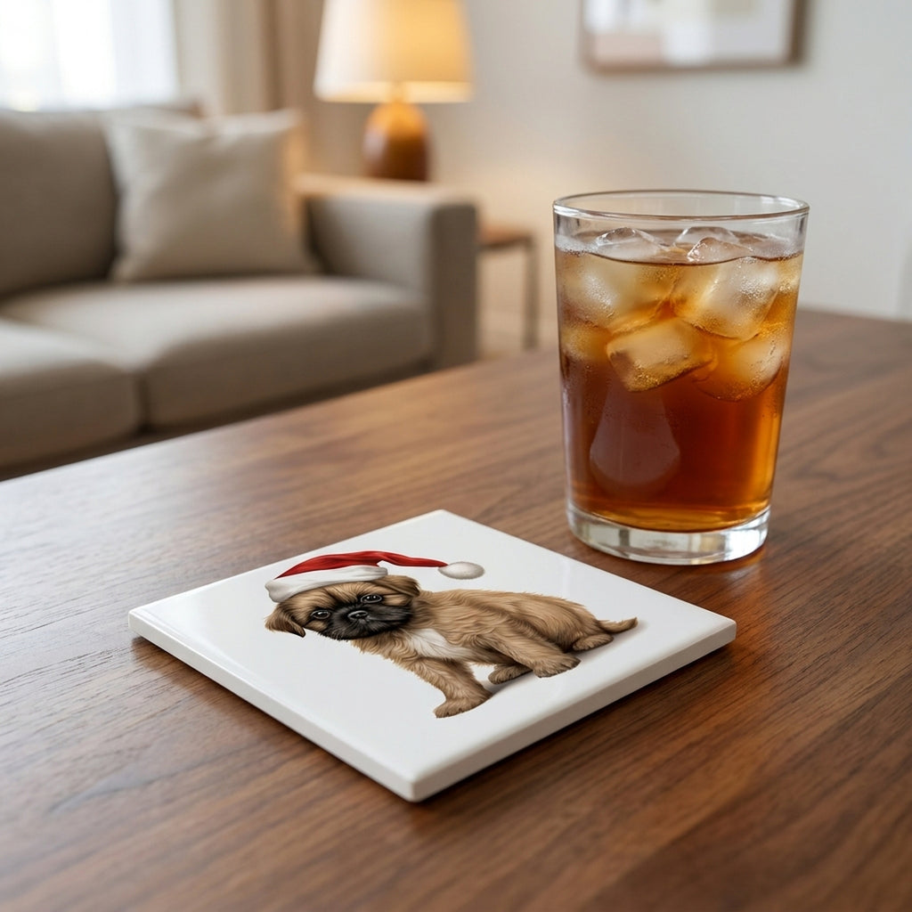Brussels Griffon Puppy Drawing ceramic coasters set of 4, lifestyle