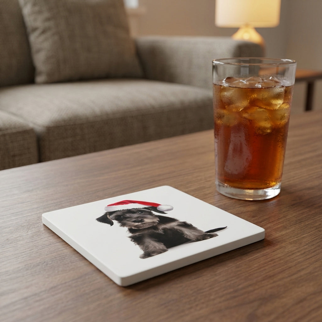 Cesky Terrier Puppy ceramic coasters set of 4, lifestyle