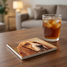 Basset Hound Portrait ceramic coasters set of 4, lifestyle