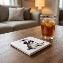 St. Bernard Puppy ceramic coasters set of 4, lifestyle