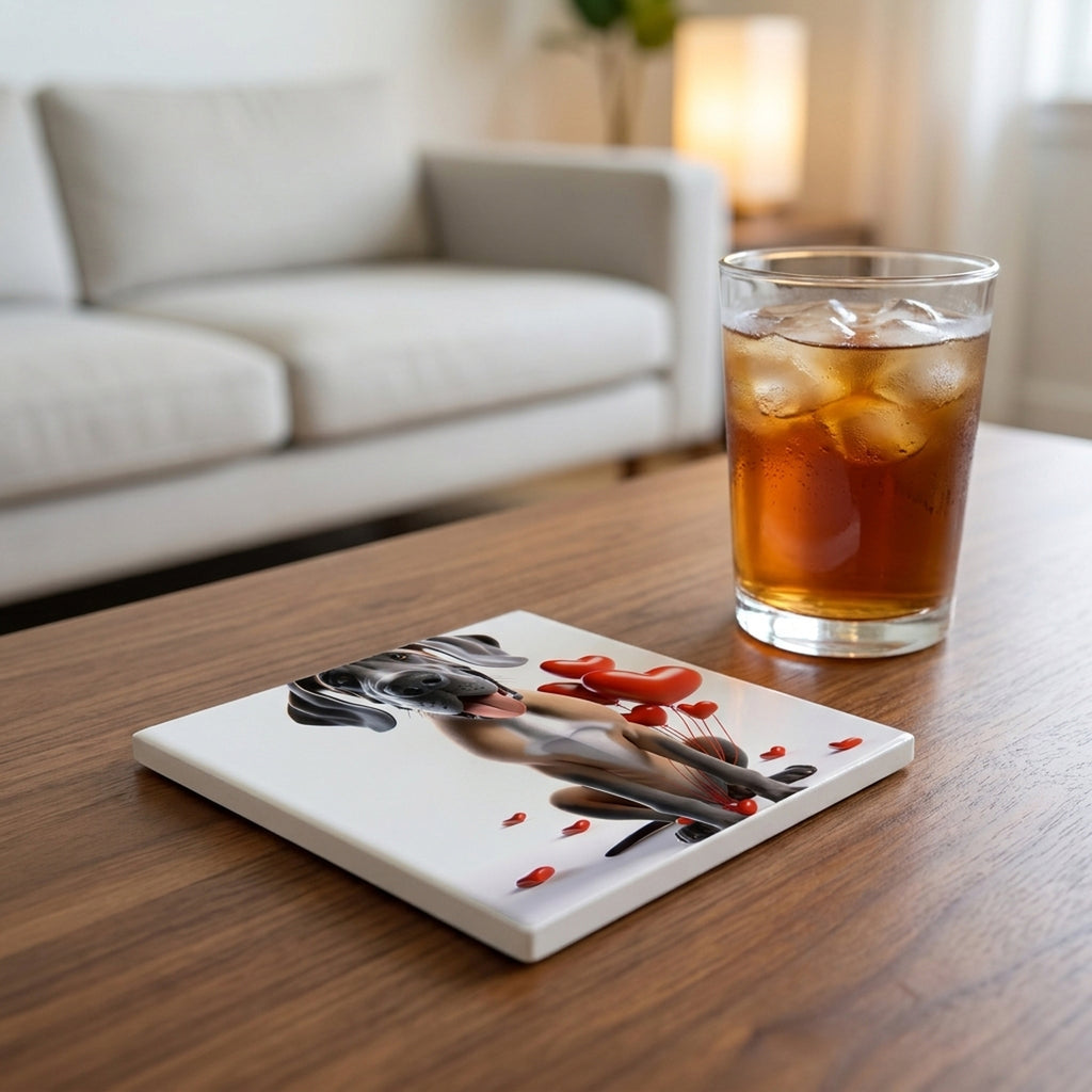 Great Dane ceramic coasters set of 4, lifestyle
